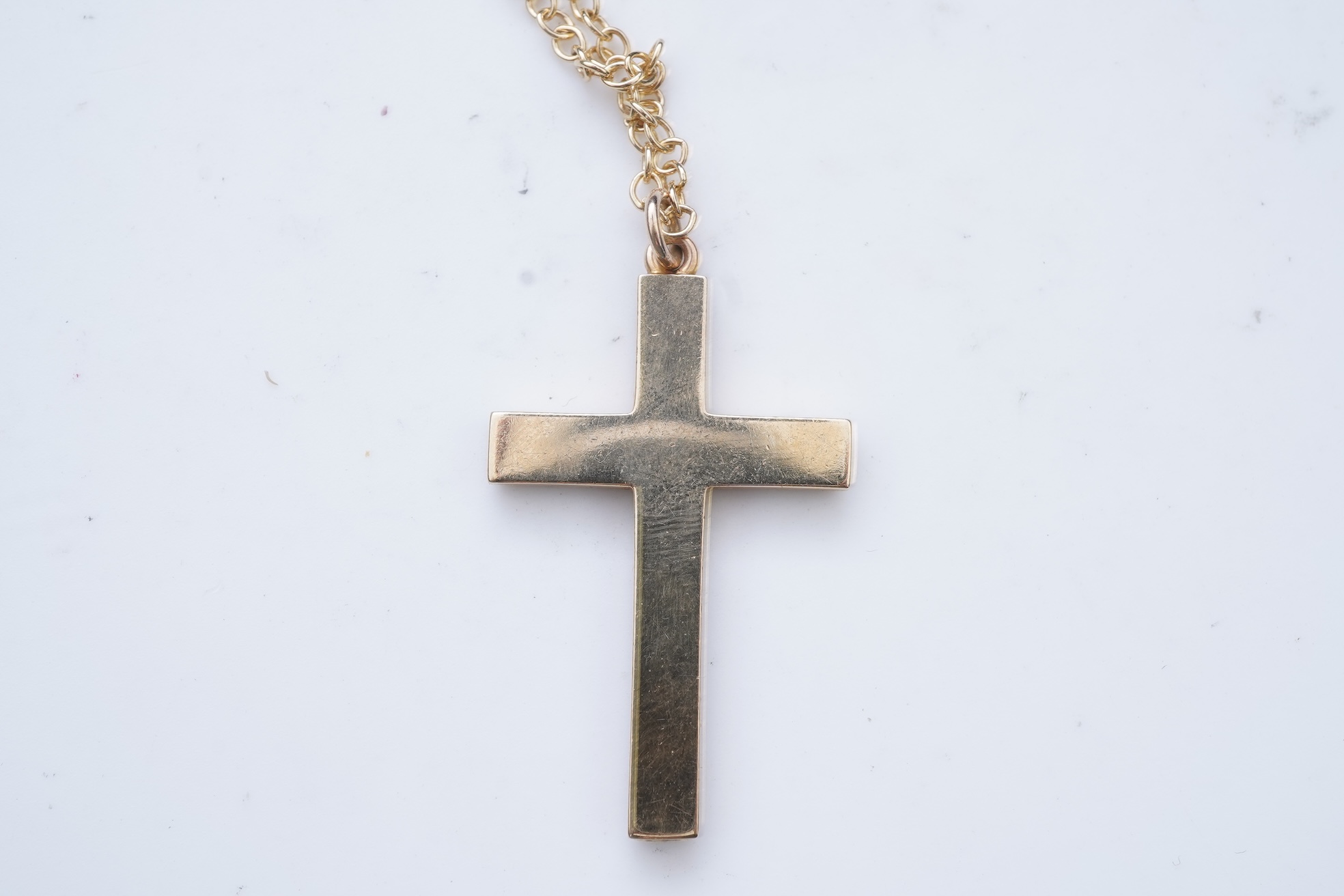 An Edwardian pearl and enamel cross and chain, early 20th century